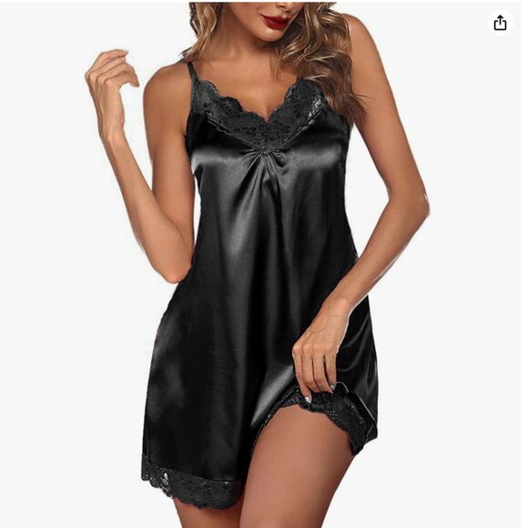Other - Luxe Black Satin Lace Chemise